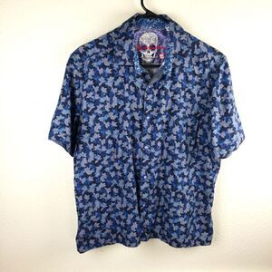 Kids Young Men's Robert Graham Blue Floral Short Sleeve Button Up Shirt Sizs LRG